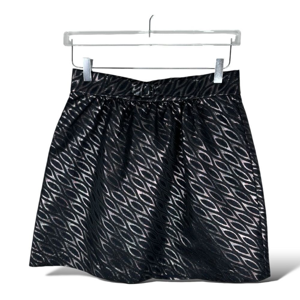 Tibi Black‎ Metallic Jacquard Full Mini Skirt Sz 8 Back Zip Evening Party